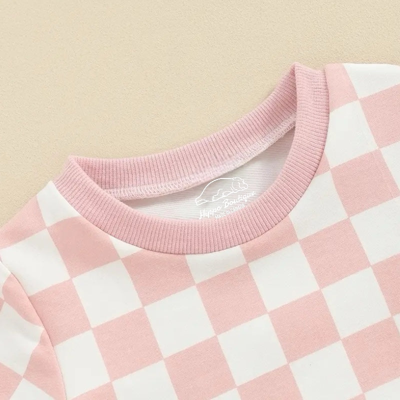 Big Sister Baby and Toddler Checkered t-shirt & shorts outfit Hippo Boutique