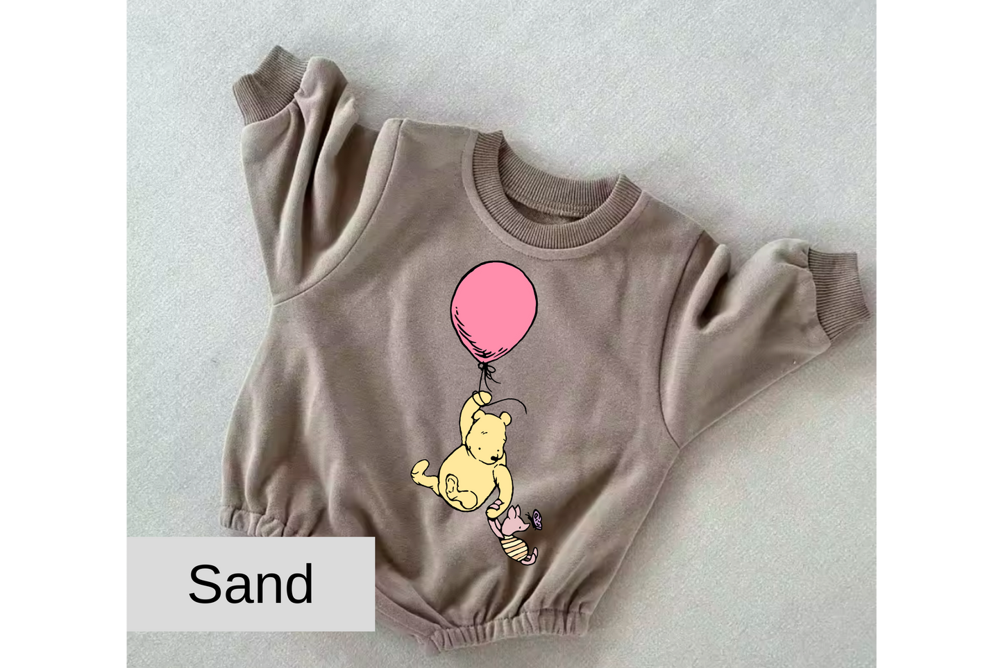 Pink Balloon Pooh baby Oversized Sweatshirt Romper Hippo Boutique