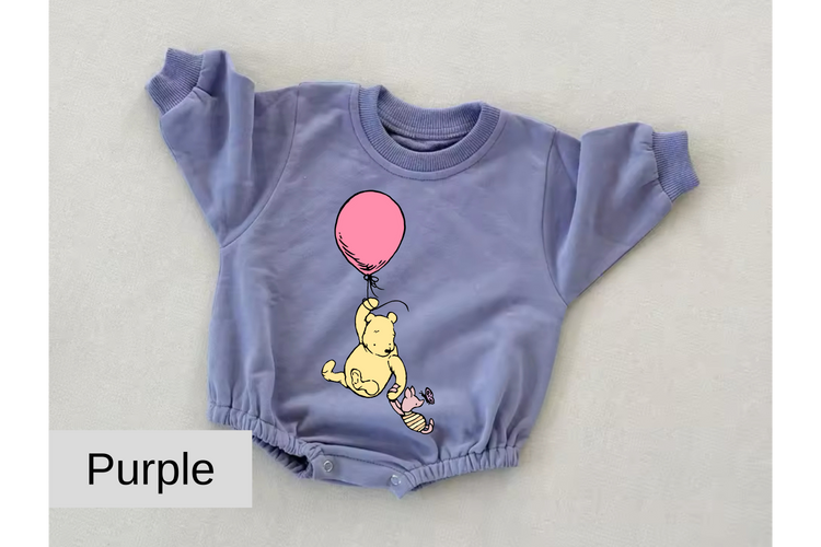 Pink Balloon Pooh baby Oversized Sweatshirt Romper Hippo Boutique