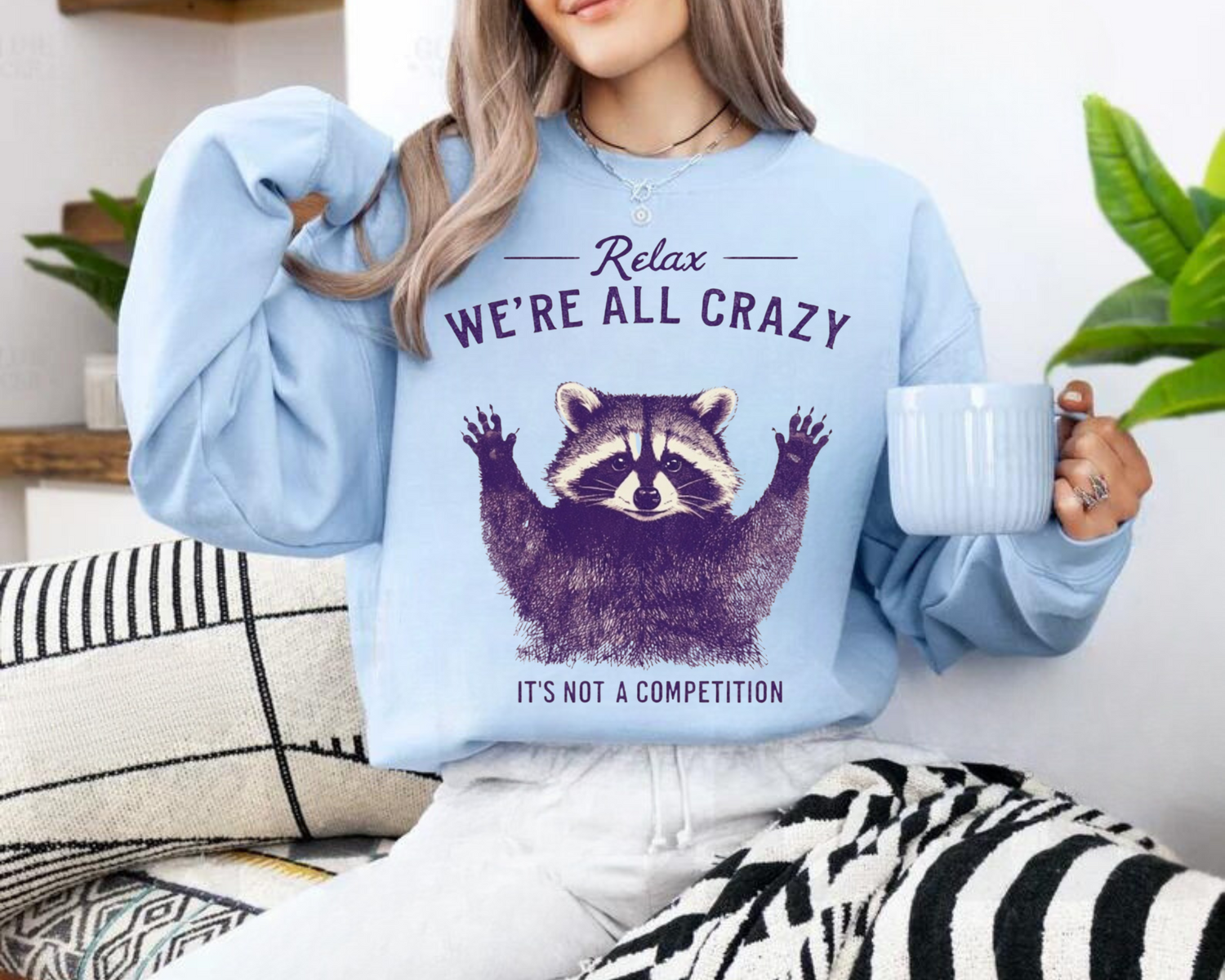 Women’s Crewneck Sweatshirts - Relax Crazy Raccoon Hippo Boutique