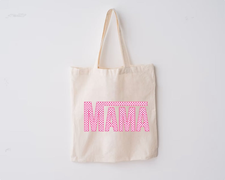 Pink Checkered Mama Tote Bag Hippo Boutique