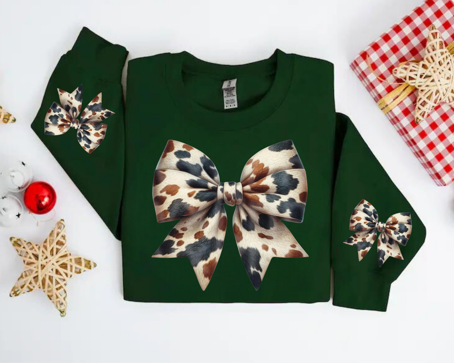 Cow Bow Christmas Sweatshirts Hippo Boutique