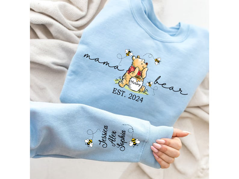 Custom Mama Bear Sweatshirt with children’s name on sleeve Hippo Boutique