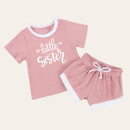 Little Sister Baby & toddler waffle cotton outfit Hippo Boutique