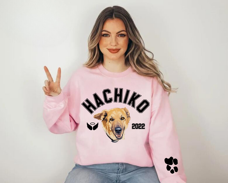 RIP Dog Memorial Sweatshirts with Portrait and paw on sleeve Hippo Boutique
