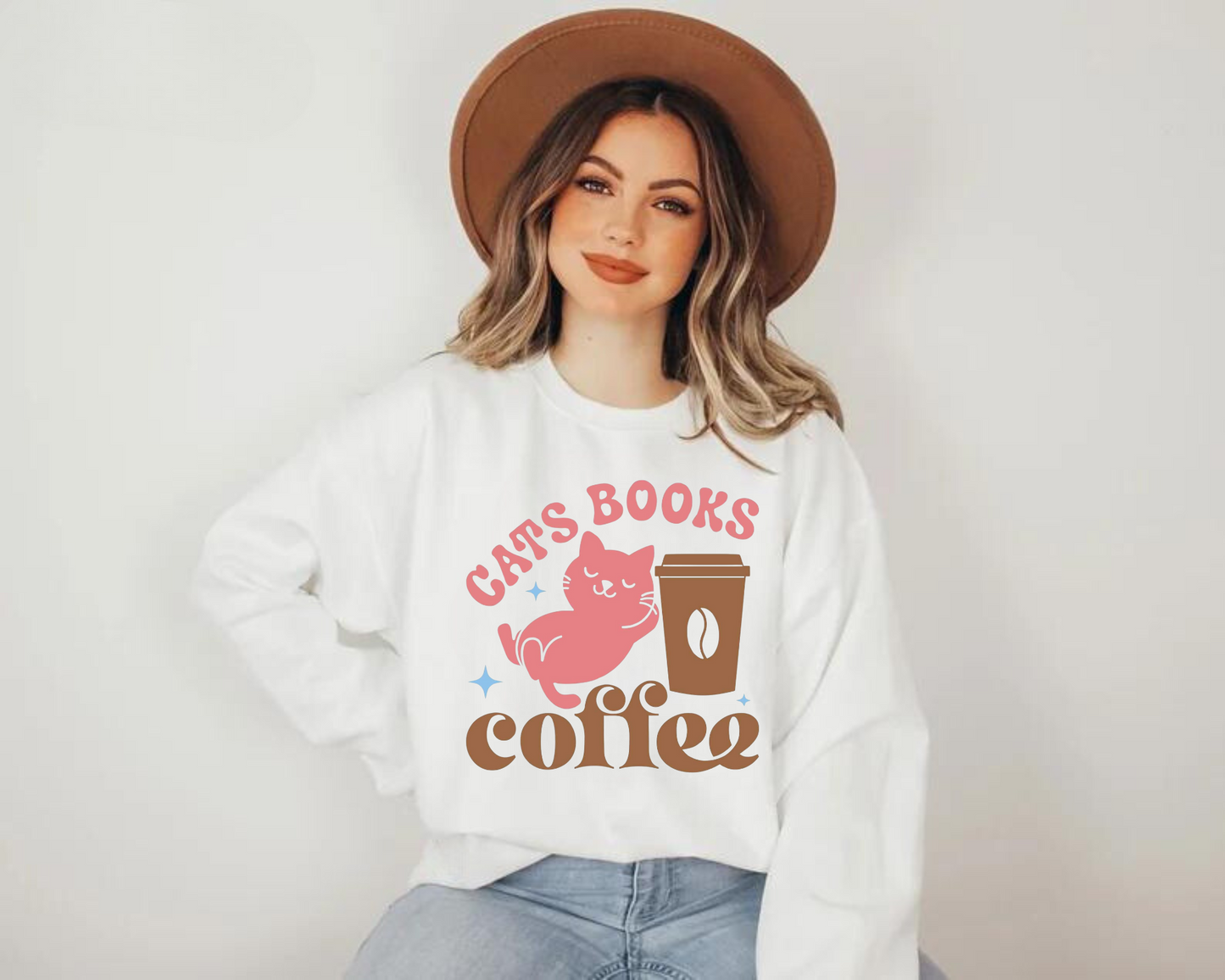 Cats Books & Coffee Sweatshirts Hippo Boutique