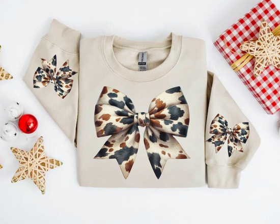 Cow Bow Christmas Sweatshirts Hippo Boutique