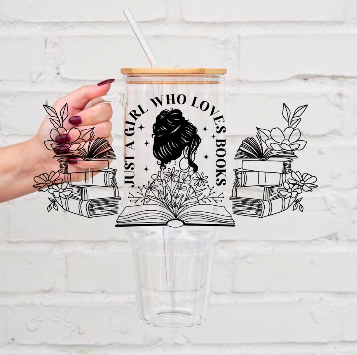 Floral Just a Girl Who Loves Books Glass Cup