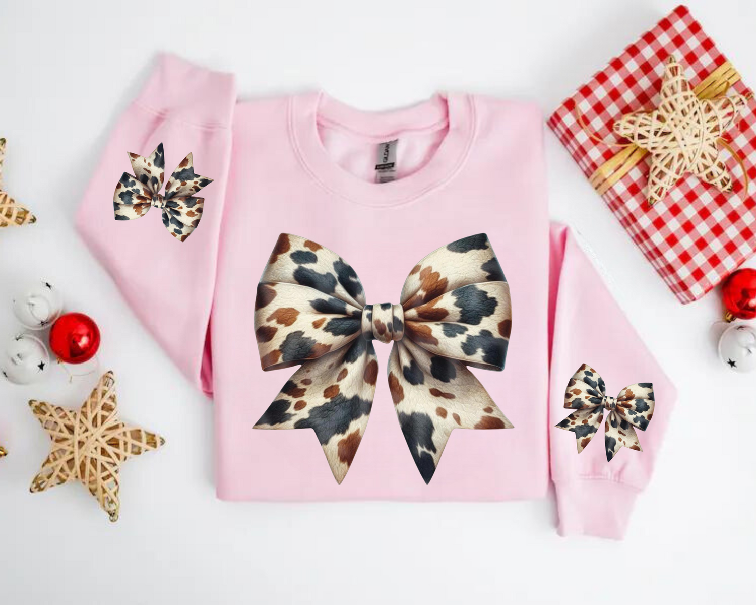 Cow Bow Christmas Sweatshirts Hippo Boutique