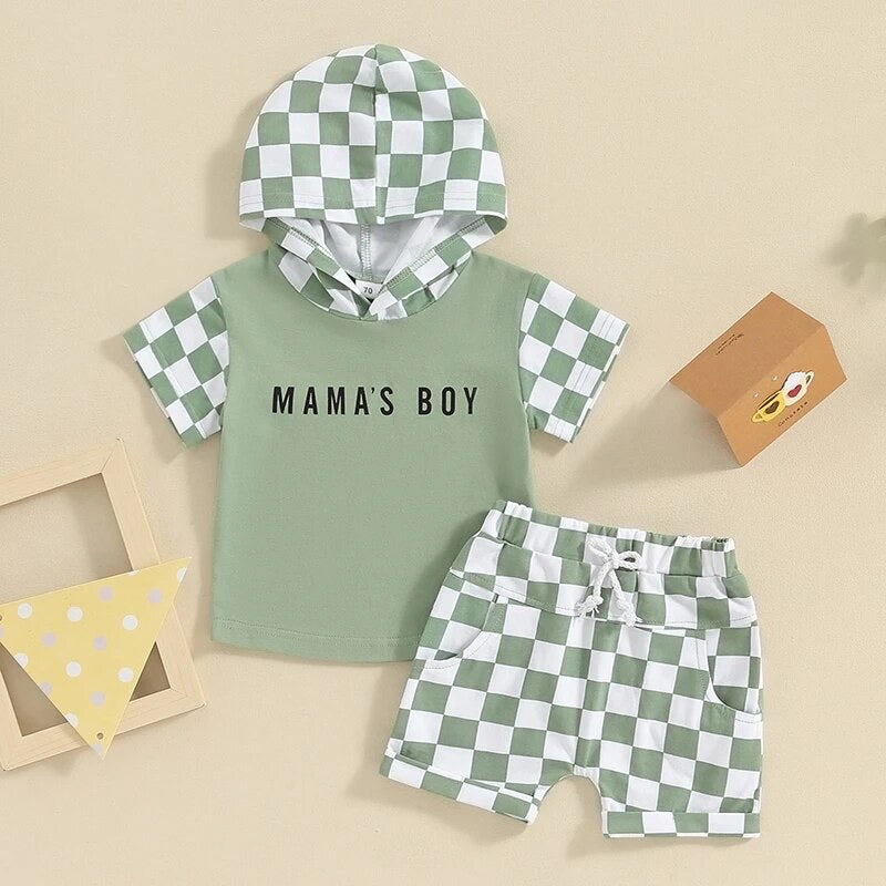 Checkered Baby Hood T-Shirt & Shorts outfit Hippo Boutique
