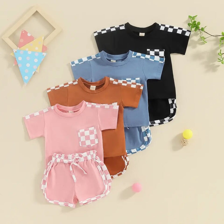 Checkered Baby T-Shirt & Shorts outfit Hippo Boutique