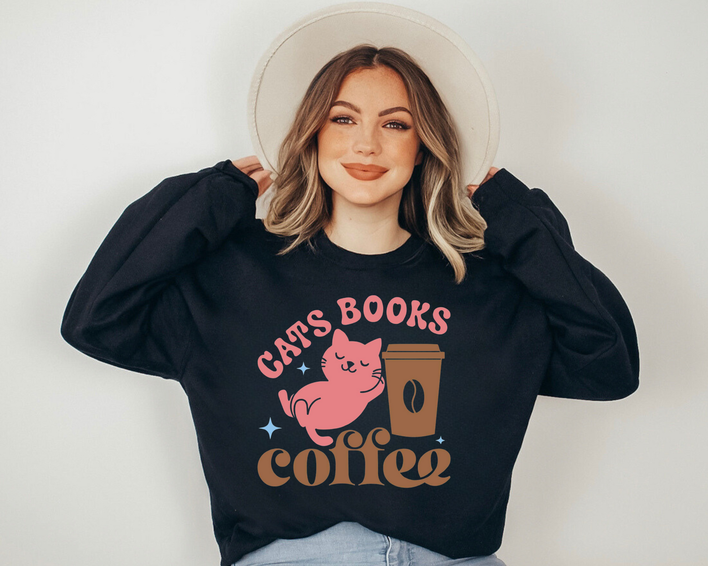 Cats Books & Coffee Sweatshirts Hippo Boutique
