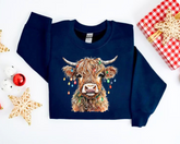 Highland Cow Lights Christmas Sweatshirts Hippo Boutique