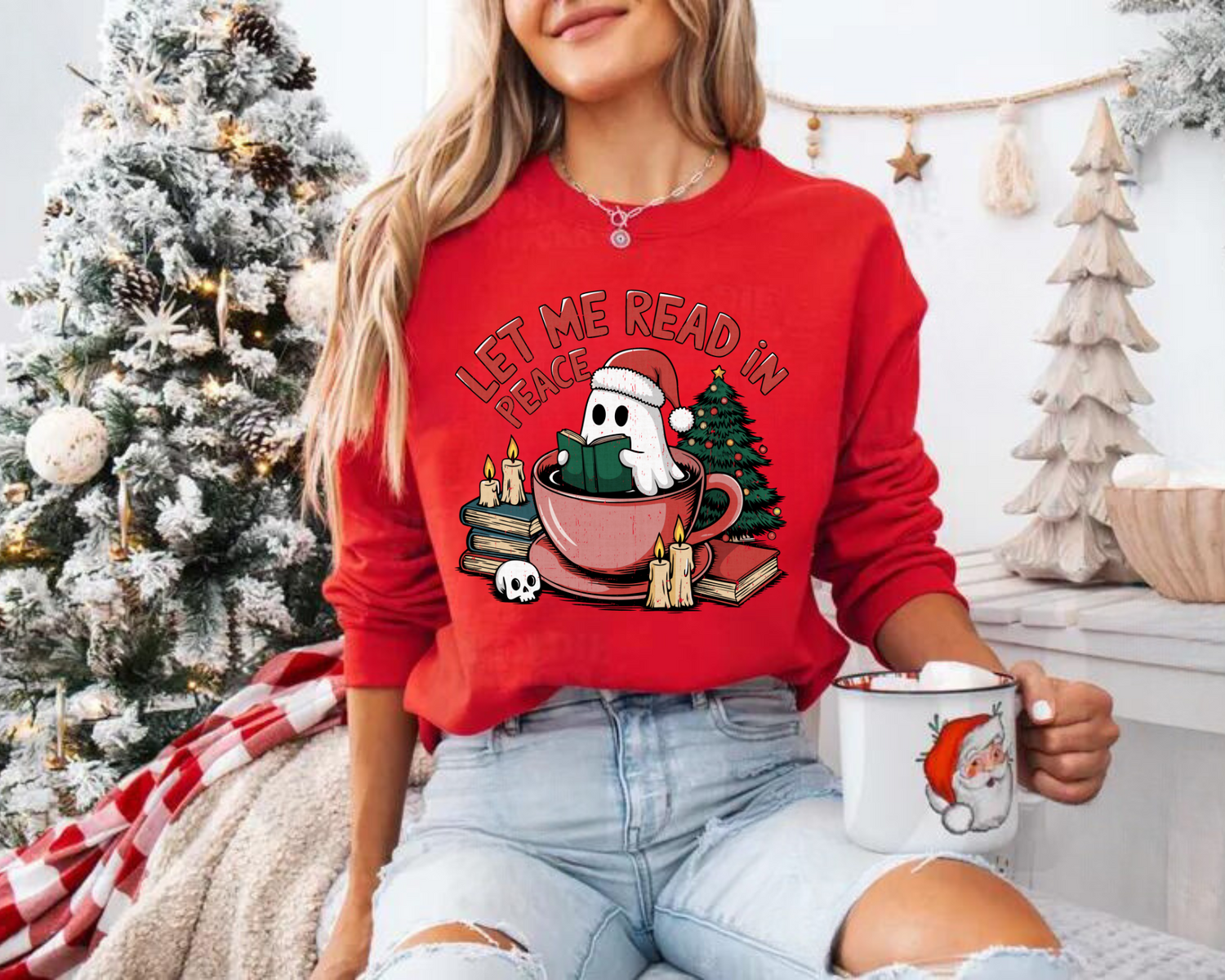 Let me read in peace Ghost Christmas Sweatshirts Hippo Boutique