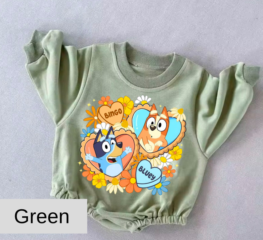 Bluey baby Oversized Sweatshirt Romper Hippo Boutique