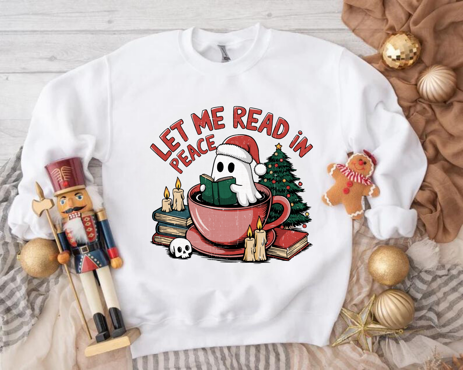 Let me read in peace Ghost Christmas Sweatshirts Hippo Boutique