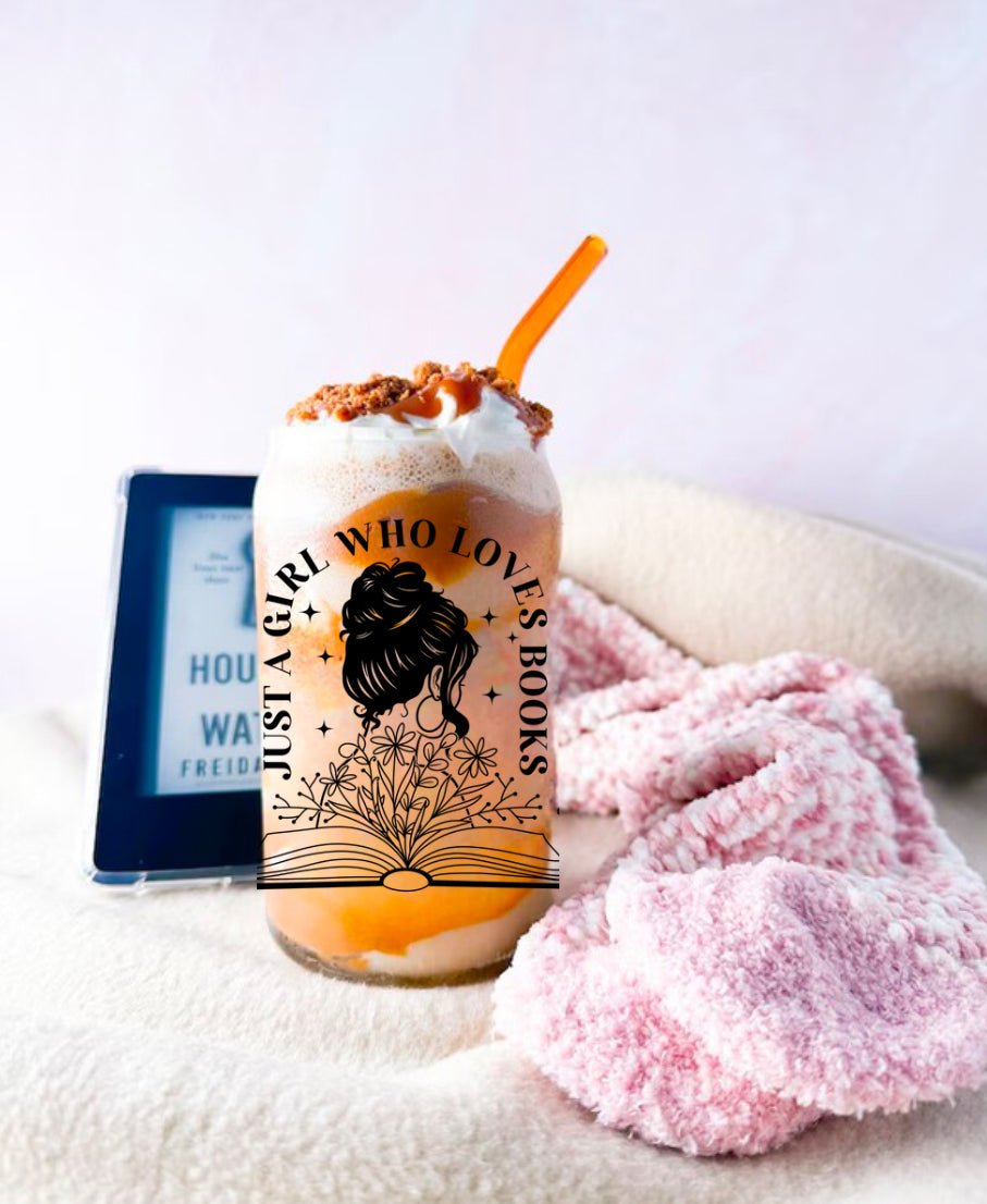 Floral Just a Girl Who Loves Books Glass Cup