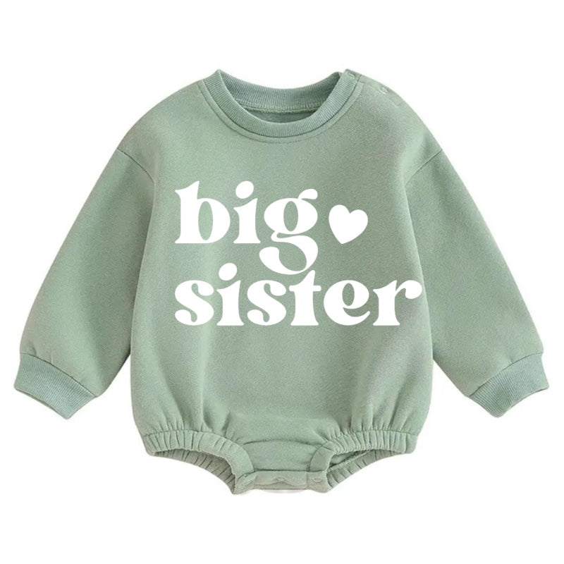 Big Sister Soft warm fleece Baby Oversized Sweatshirt Romper Hippo Boutique