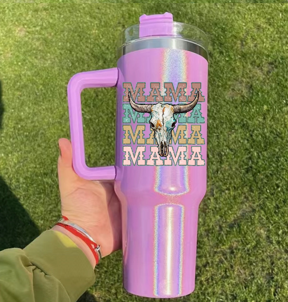 Western Mama 40oz Insulated Tumbler with Handle and straw Hippo boutique