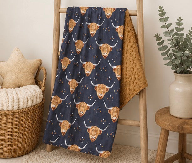 Brown Highland Cow Minky Baby Blanket Hippo Boutique