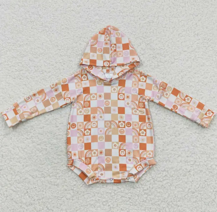 Pink Daisy Checkered Hooded Bubble Romper Hippo Boutique