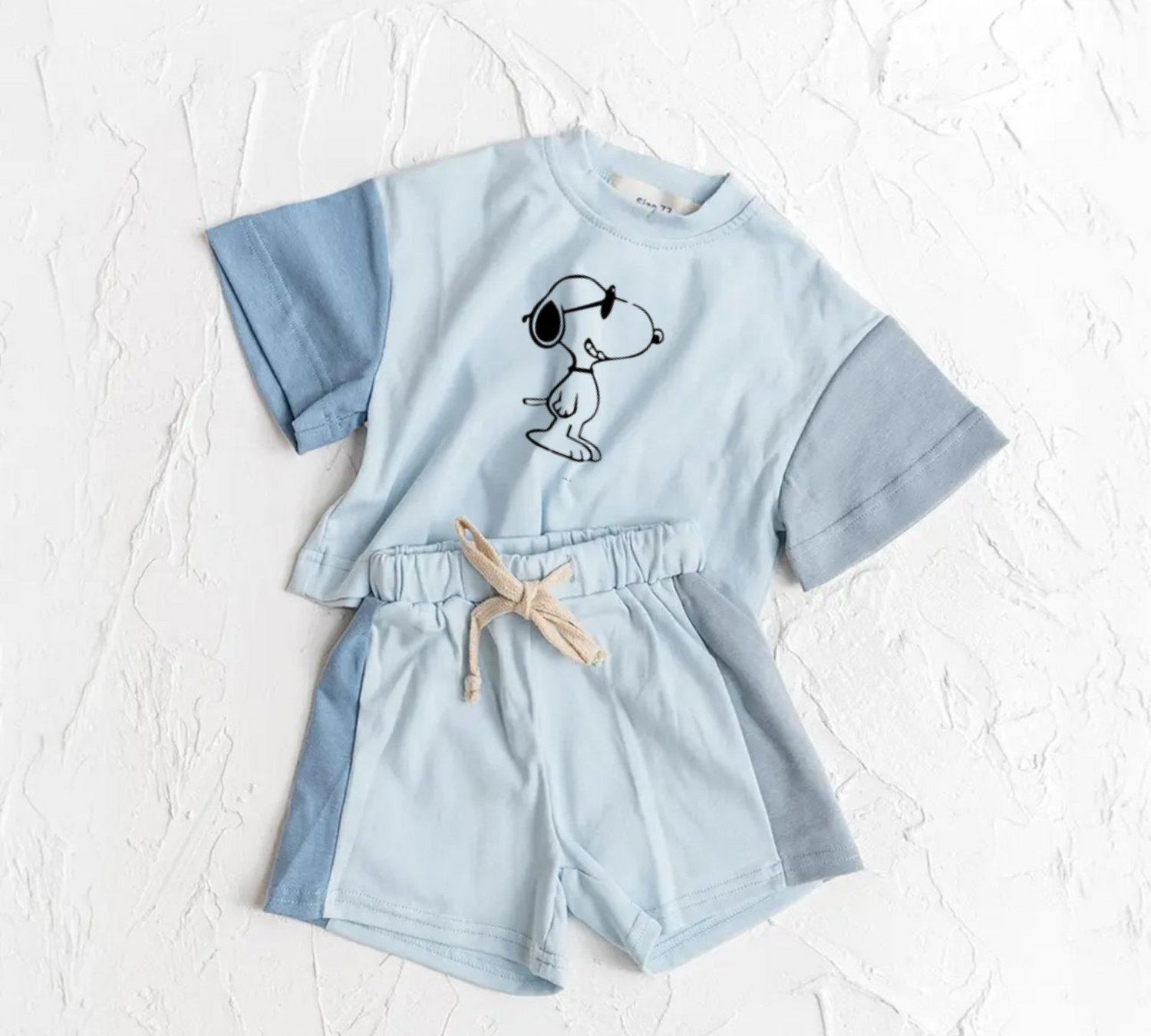 Color Block Organic Cotton Baby Outift - Dog Print T-shirt & shorts set Hippo Boutique