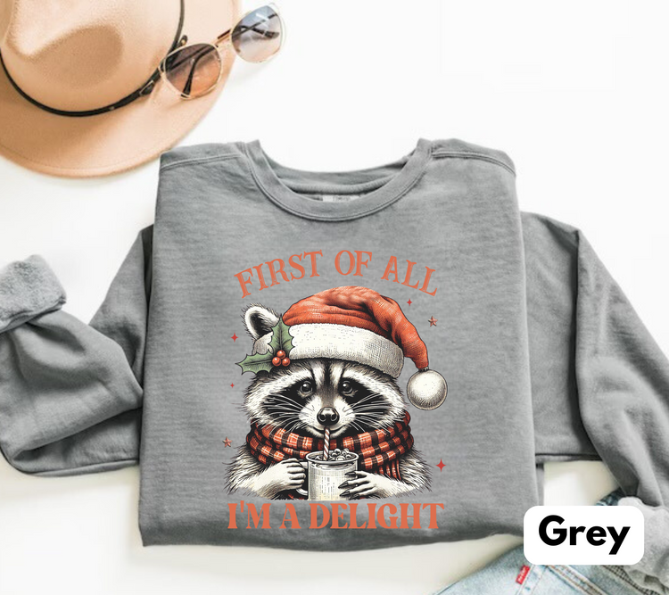 Raccoon Im a delight Christmas Sweatshirts Hippo Boutique