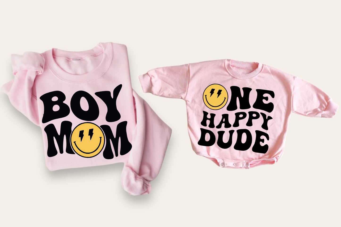 Smile Boy Mom One happy dude Mama & Mini matching Baby Sweatshirt Romper bodysuit & Crewneck Hippo Boutique