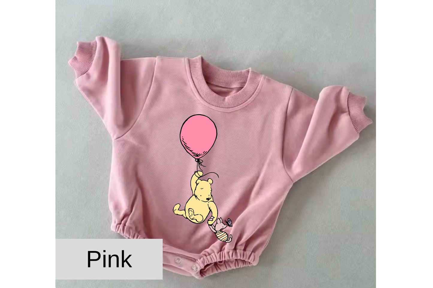 Pink Balloon Pooh baby Oversized Sweatshirt Romper Hippo Boutique