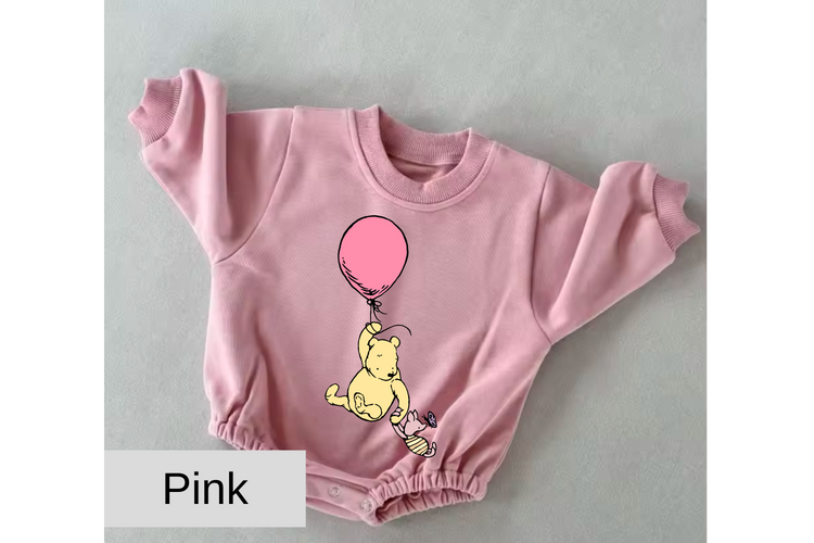 Pink Balloon Pooh baby Oversized Sweatshirt Romper Hippo Boutique