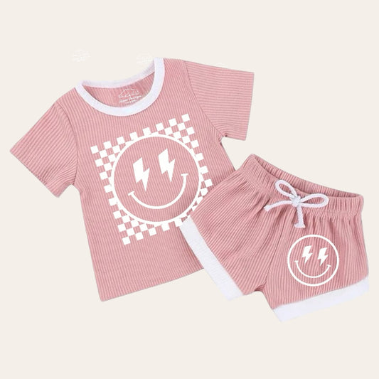 Smile Baby & toddler waffle cotton outfit Hippo Boutique
