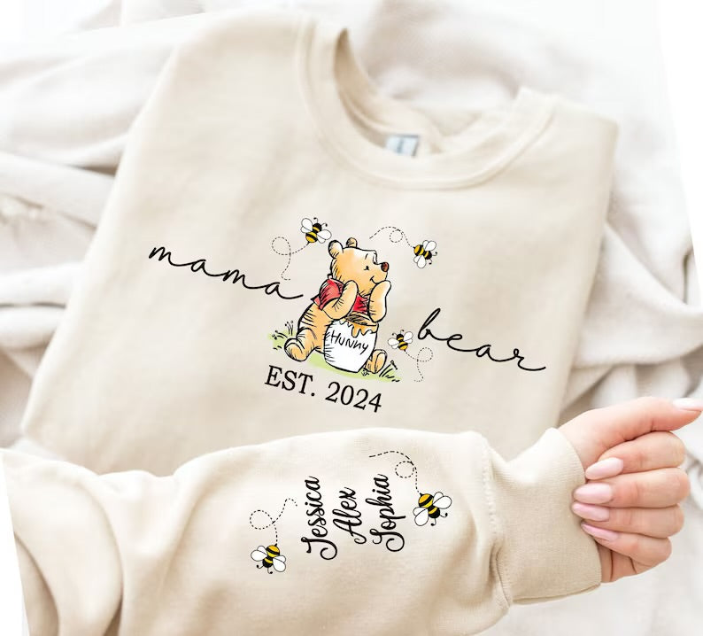 Custom Mama Bear Sweatshirt with children’s name on sleeve Hippo Boutique