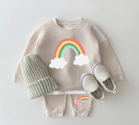 Baby Waffle Knit Jogger Outfit - Rainbow