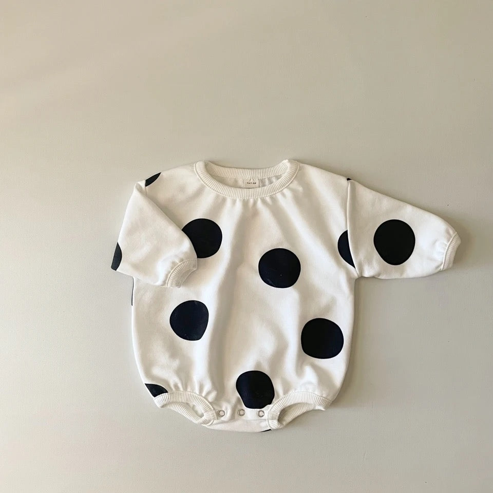 Polka Dot Sweatshirt Romper Hippo Boutique