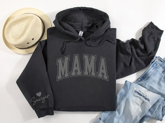 Varsity Mama Sweatshirt with children’s name on sleeve Hippo Boutique