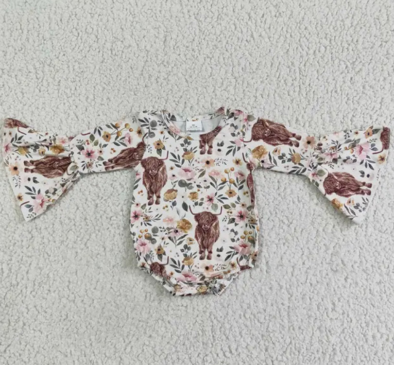 Pink Western Cow Bubble Rompers with frilled sleeves Hippo Boutique