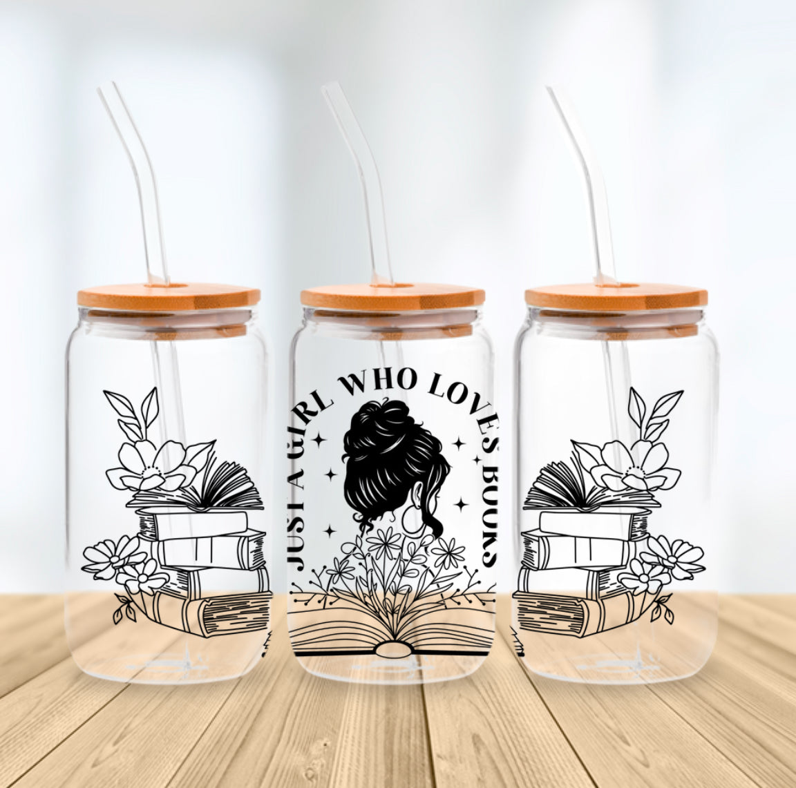Floral Just a Girl Who Loves Books Glass Cup