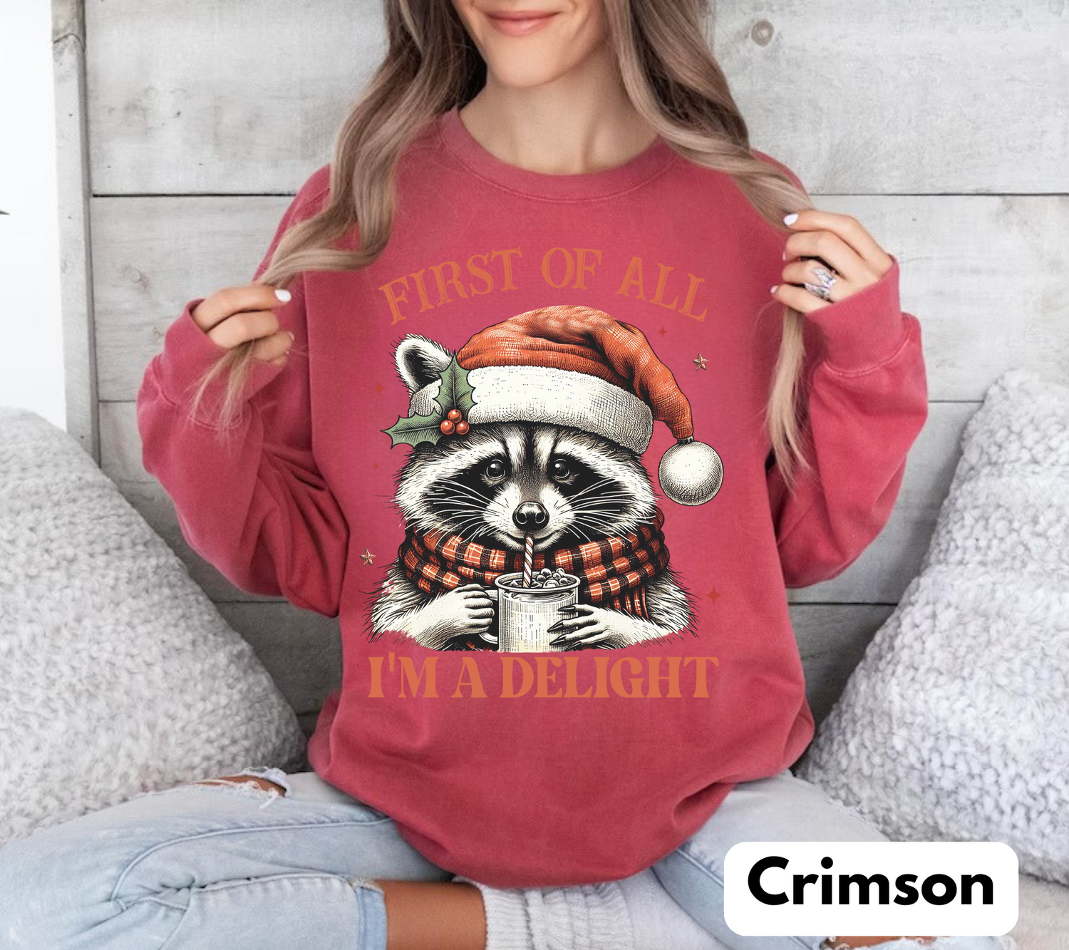 Raccoon Im a delight Christmas Sweatshirts Hippo Boutique