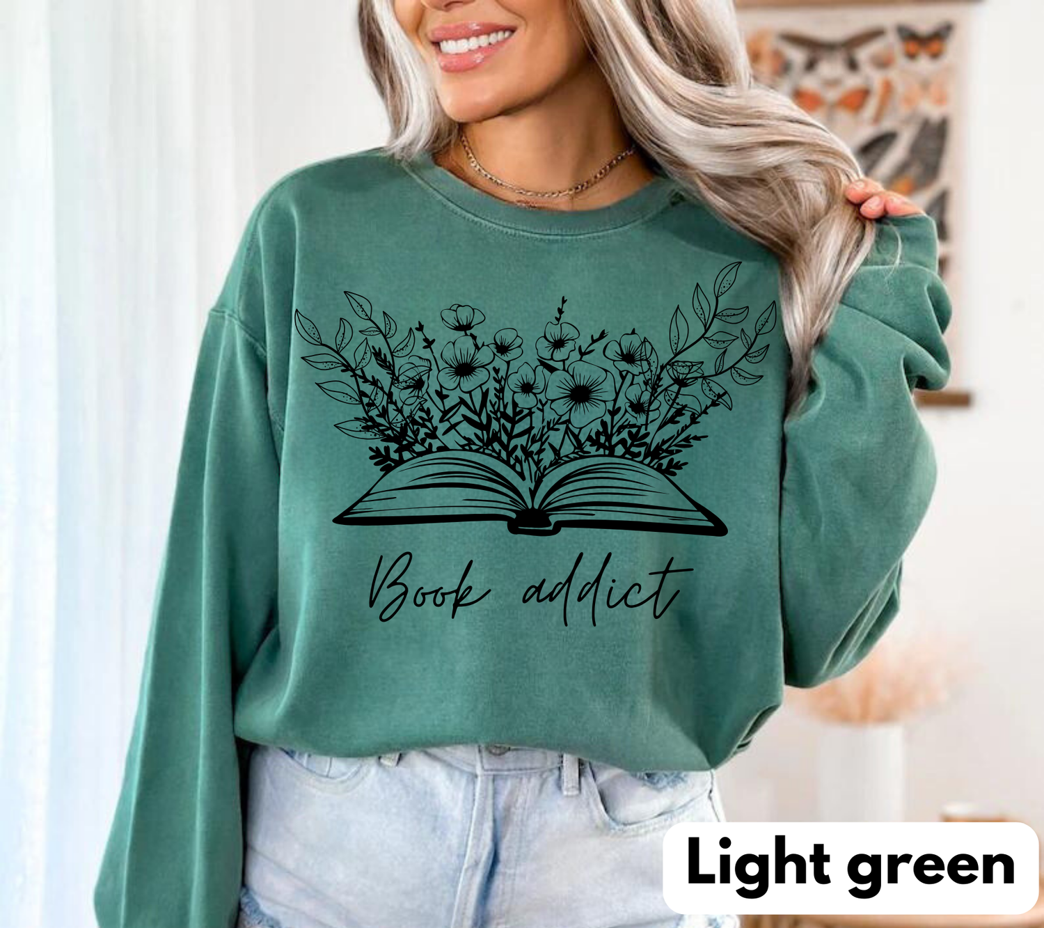 Book Addict Open floral Book Sweatshirts Hippo Boutique