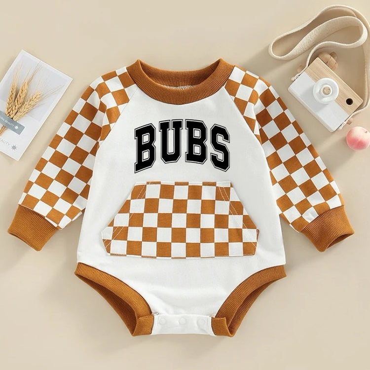 Bubs Baby Checkered Sweatshirt Romper Hippo Boutique