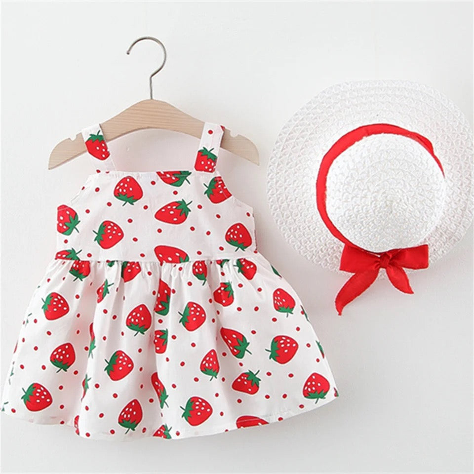 Strawberry Sleeveless Baby Dress with Sun Hat Hippo Boutique