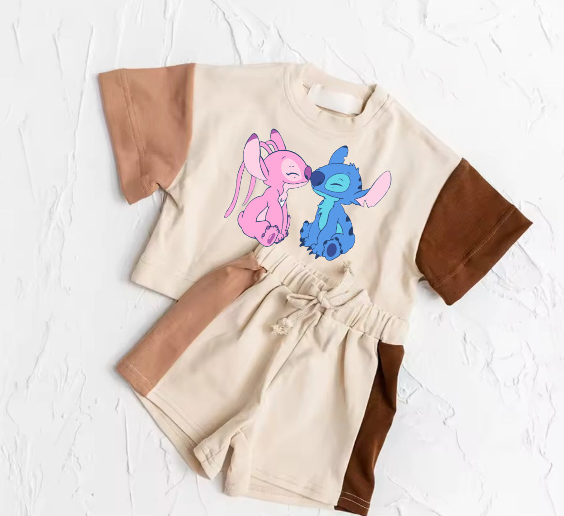 Dino Baby and Kids cotton color block t-shirt & shorts outfit Hippo Boutique