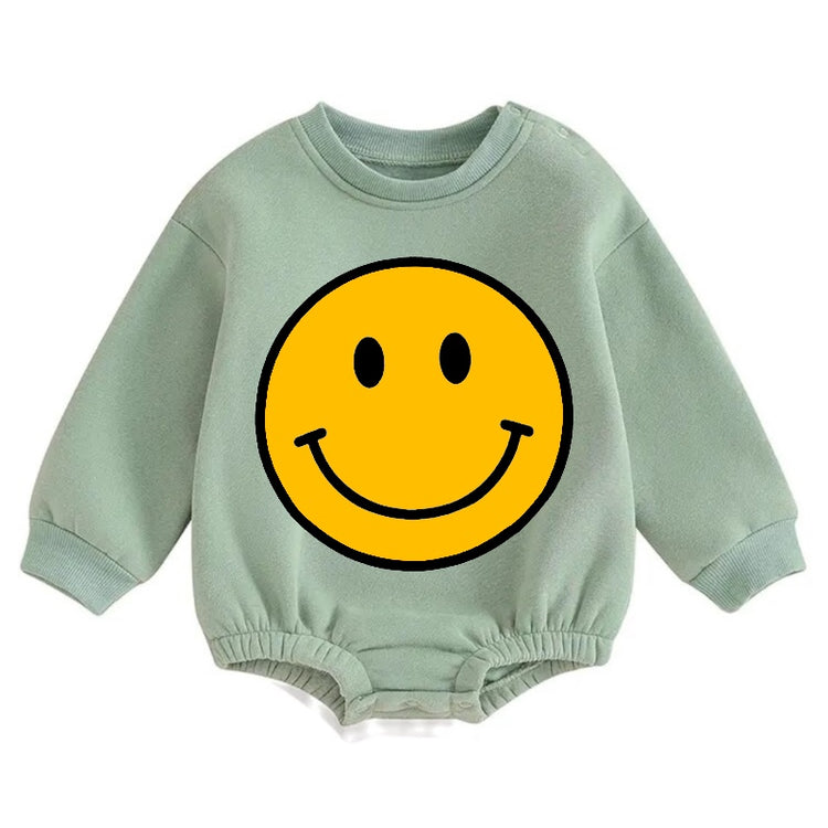 Soft warm fleece Baby Smile Oversized Sweatshirt Romper Hippo Boutique