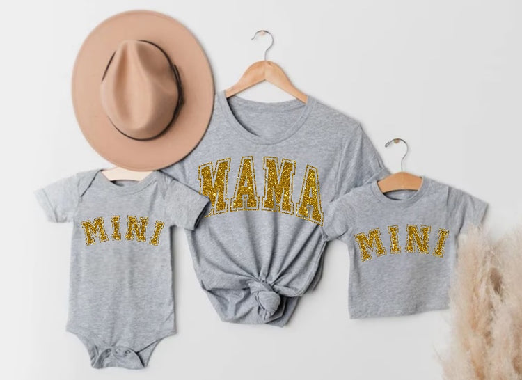 Glitter Mama & Mini Matching T-Shirts & Onesie - Grey Hippo Boutique