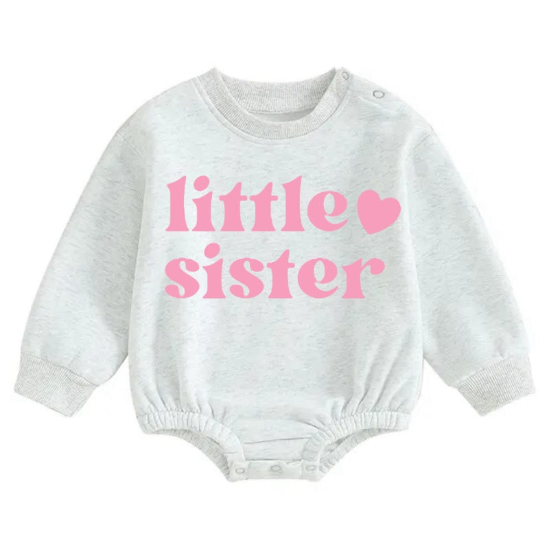 Little Sister Soft warm fleece Baby Oversized Sweatshirt Romper Hippo Boutique