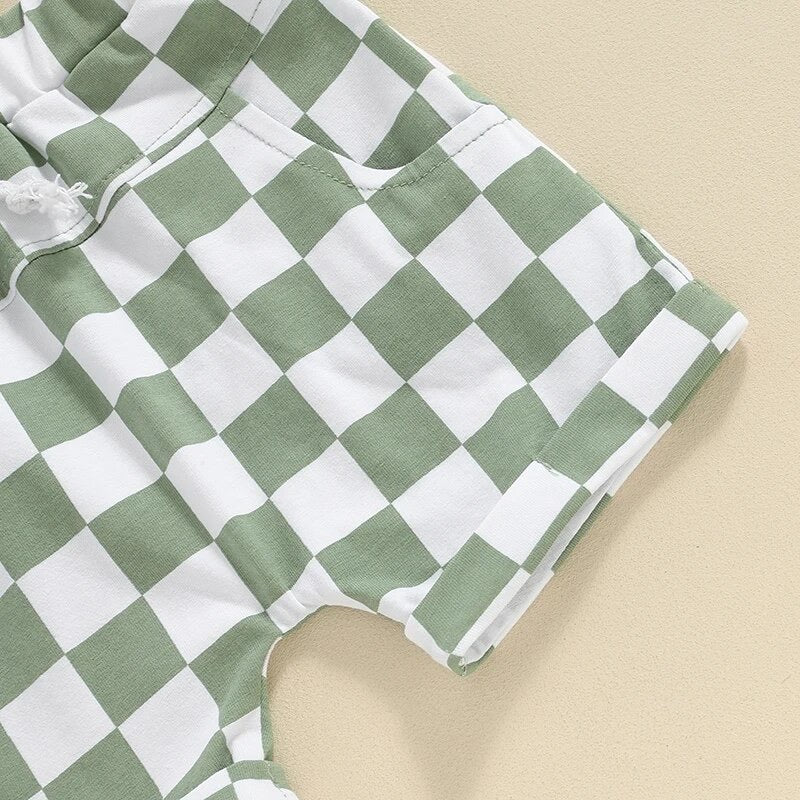Checkered Baby Hood T-Shirt & Shorts outfit Hippo Boutique