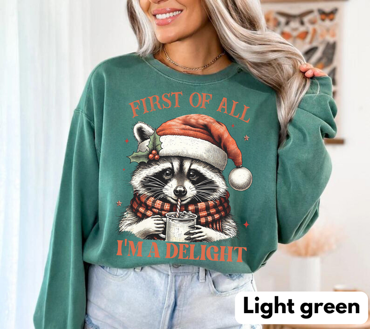 Raccoon Im a delight Christmas Sweatshirts Hippo Boutique