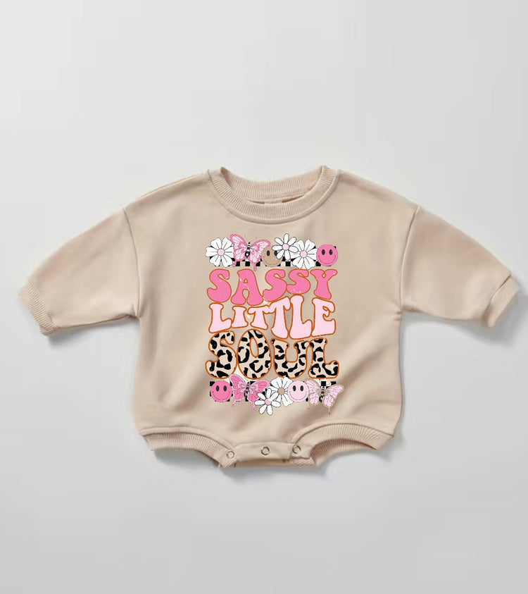 Sassy Little Soul Baby Girl Sweatshirt Romper bodysuit Hippo Boutique