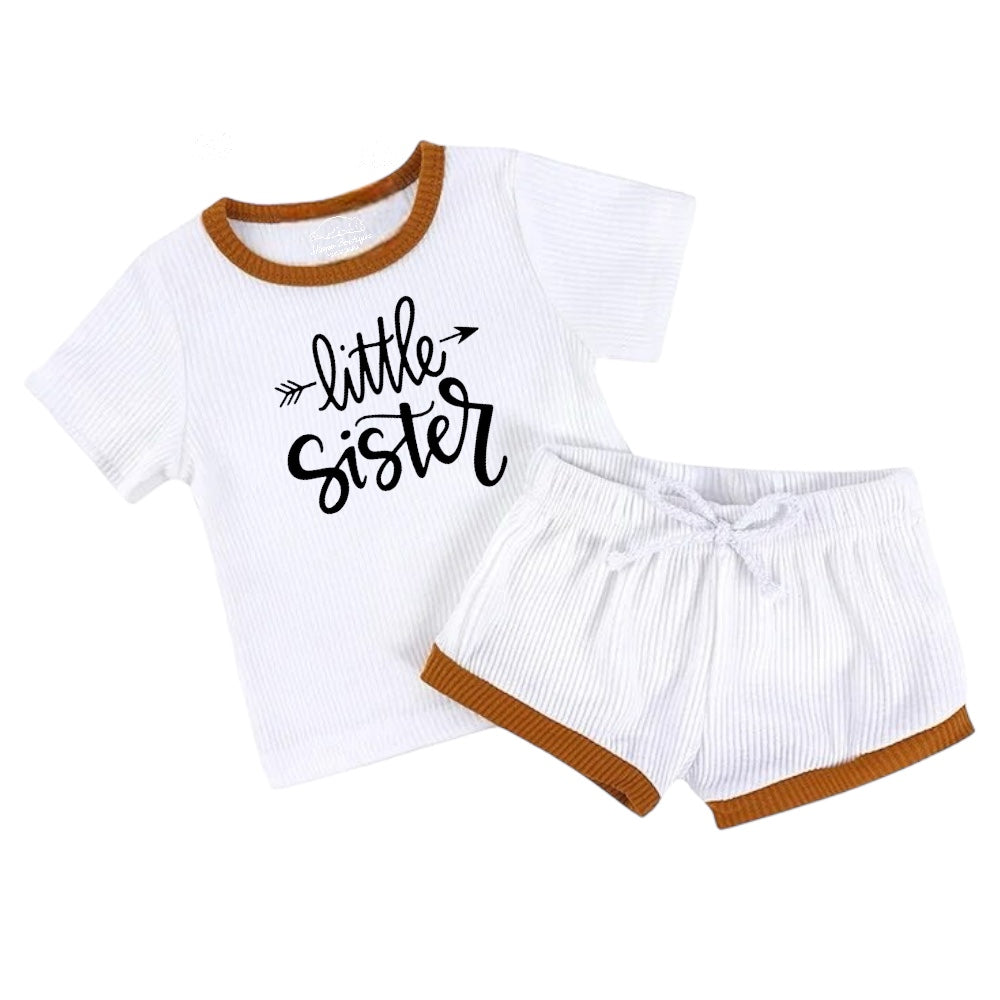 Little Sister Baby & toddler waffle cotton outfit Hippo Boutique