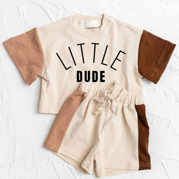 Little Dude Baby and Kids cotton color block t-shirt & shorts outfit Hippo Boutique